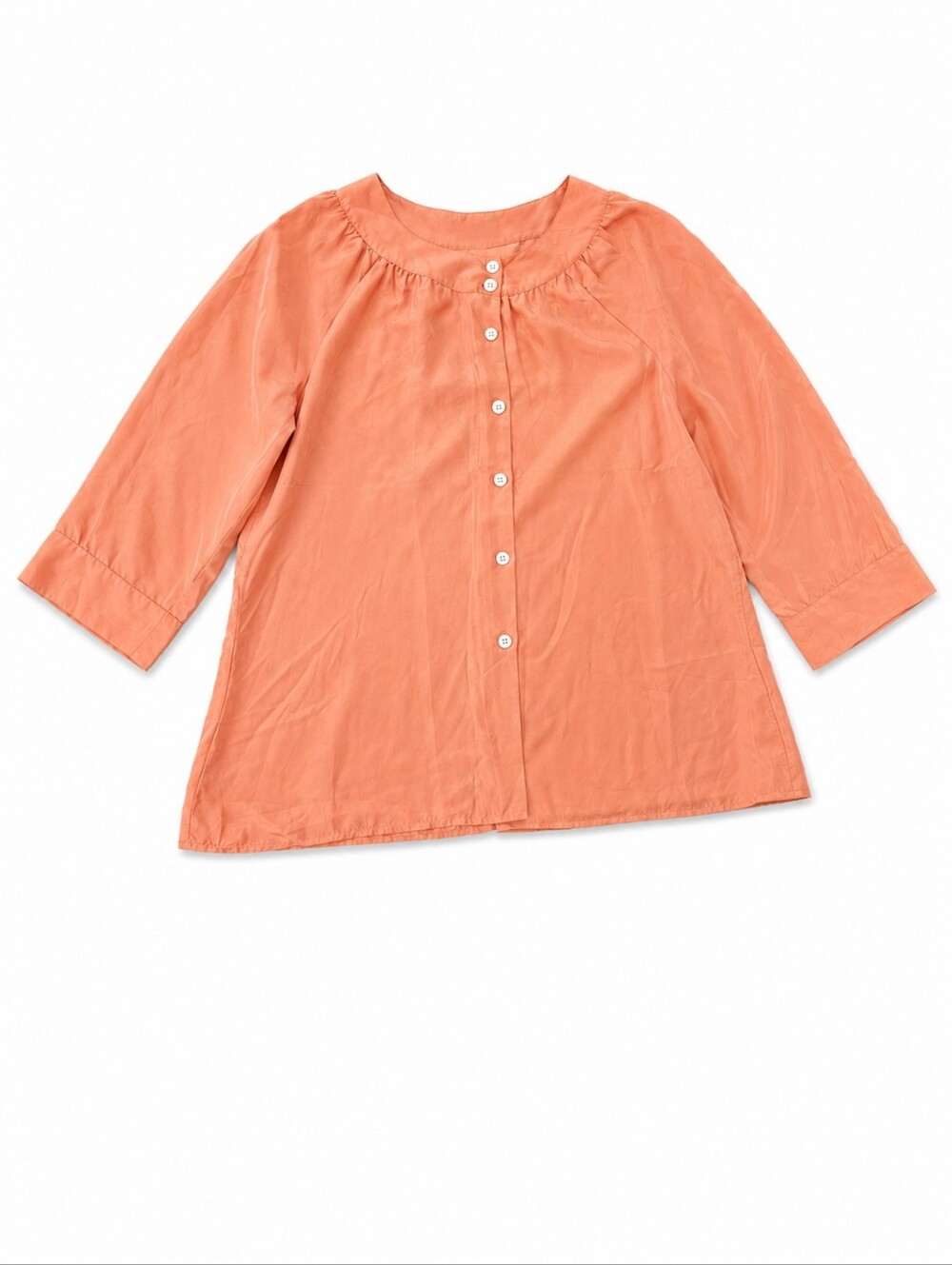 J. Jill 100% Silk Button Front Peach Blouse 3/4 Sleeves Capsule Wardrobe Size XL